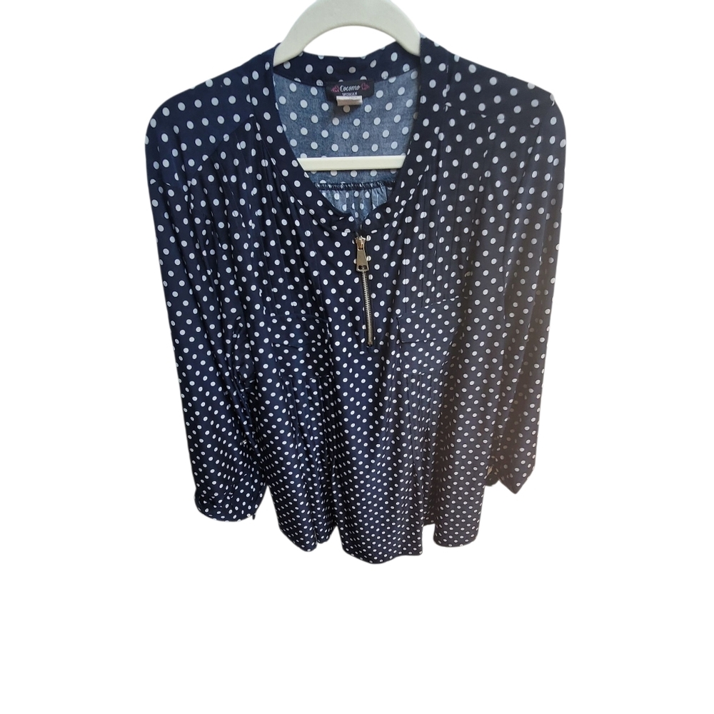 cocomo -Henley polkadot, Navy And‎ White blouse-size 3x